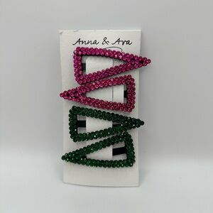 Anna & Ava Jeweled Hair Clips Green and Pink
